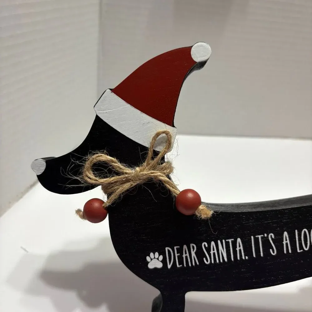 Wooden Dachshund Sign Dear Santa it’s a Long Story Christmas Sign Table Decor